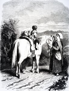 Marie e il piccolo Pierre su un cavallo, illustrazione da 